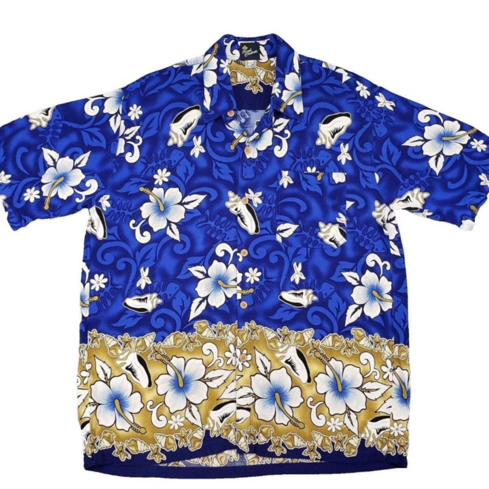 Royal Creations Blue Floral Hawaiian Shirt